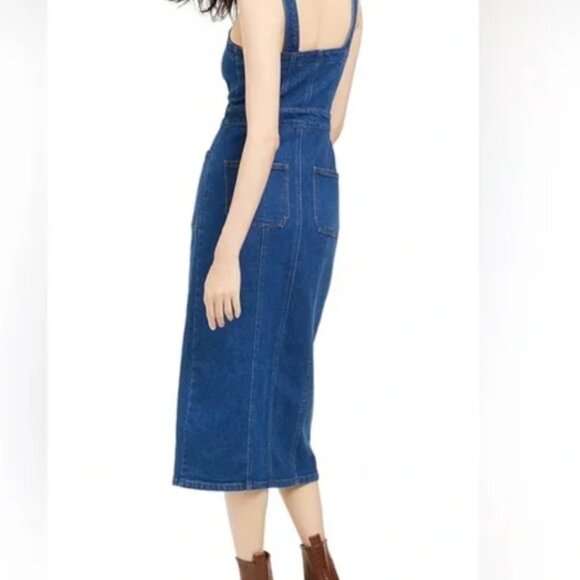 OAT Women's Fitted Denim Overall Button Dress Blue Size 14 - Picture 3 of 12